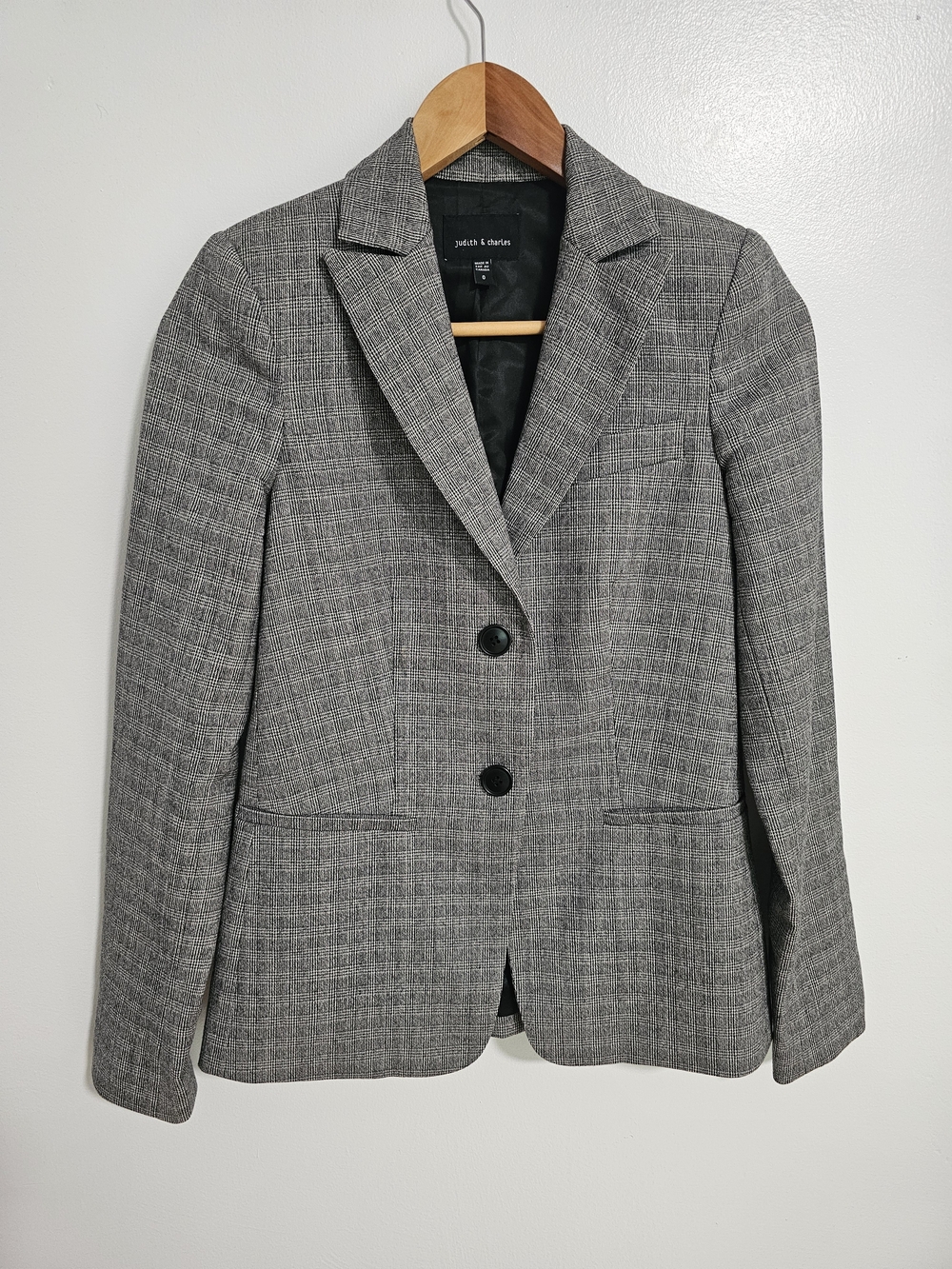 Judith & Charles Houndstooth Wool Blazer Gray & Black Size 0